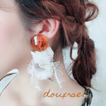 ビンテージクリアカボションのリネンの耳飾り
