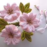 薄桜色×白色 桜のくちばしクリップ髪飾り*２本下がり付き （つまみ細工）