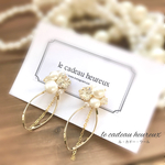 新作【 選べる2色 】豪華なスワロフスキーとパールのビジューピアス＆イヤリング（ ウェディング、結婚式、パーティー ）: ゴールド、シルバー