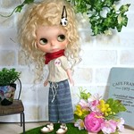 No.1206  リネントップスとモノチェックワイドパンツ