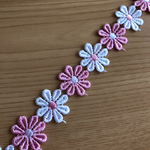2m×幅2.5cm マーガレット 花 ケミカルレース 白・ピンクmix