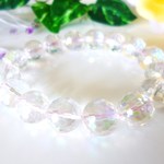 ☆オーロラの煌き（きらめき）☆ヒーリングストーン☆高品質ＡＡＡ☆レインボーオーラ☆１２８面ミラーカット☆大珠１２ｍｍ☆１６ｃｍ☆パステルピンク☆