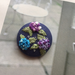 紫陽花  厚手コットン 刺繍ブローチ ヘアゴム変更可