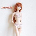 No.372  momokoサイズランジェリー〈ブラジャー・ショーツセット（ベージュ花柄）〉   