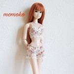 No.373  momokoサイズランジェリー〈ブラジャー・フレアパンツセット（ベージュ花柄）〉 