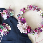 ラベンダーとパープルの花冠＆リストレット&ブートニア&3点セット
