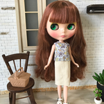 【送料無料】リカちゃん/ブライス  リバティ柄ブラウス、タイトスカートセット