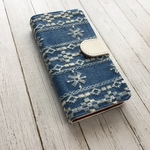   手帳型 インディゴ刺繍レース iPhoneケース