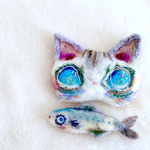 猫（サバトラちゃん）と鯖の 羊毛ブローチセット