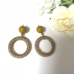 麻 フープ イエロー玉 ピアス イヤリング