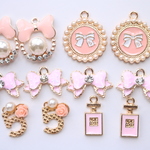 【12個】3種類×4個 ピンクCOCO風リボン アパレルチャーム モチーフ