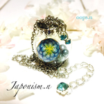 Japonism.n.9 びん細工てまり・ガラスドームのパールと手毬ペンダント ネックレス 浴衣 着物 てまり 和風小物