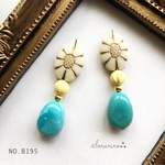  No.B195 ターコイズ×イエロー お洒落ピアス / イヤリング
