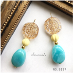 No.B197 ターコイズ×イエロー お洒落ピアス / イヤリング