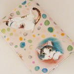 【単行本】ゴムバンド栞付ブックカバー★ねこ 水玉★ピンク