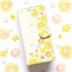 *名入れ可*ひまわりのスマホケース 手帳型 アンドロイド iPhone 花柄(夏の花)