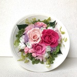 ピンク系エレガントアレンジ♪敬老の日桃色 白プリザーブドフラワー花ブリザードフラワー結婚式誕生日プリザ薔薇プレゼント誕生日バラギフト花器サプライズ結婚祝い退職祝い卒業祝いリボン