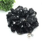キラキラ輝くラメ入り☆オーガンジーのシュシュ☆ブラック(チャーム付き)