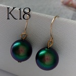 K18　8ミリ　真珠ピアス　ピーコックグリーン　18金ゴールド