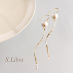 twist line*コットンパール  シンプルロングピアス イヤリング