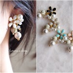 ※011※お花とパールのピアス　コットンパール