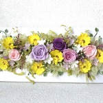 ローズの横長アレンジ♪桃色紫色バラプリザーブドフラ  ワー赤母の日花ブリザード フラワー結婚式誕生日プリ ザ薔薇プレゼント誕生日バラ ギフト花器サプライズ結婚祝い退職祝い 新築祝い