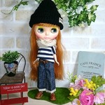 No.1209  ボーダートップスとメールデニムのワイドパンツ