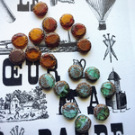 【2種類2個ずつの4コセット】JIRI＊IVANA czech beads #チェコビーズ wheel 太陽のコイン 16㎜ オレンジ＊アンバー/アクア＊ミント ①