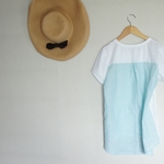シャーベットブルーのリネン夏Tシャツ