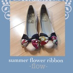 NEW【21〜26cm】サマーフラワーリボン柔らかぺたんこ靴♪2c