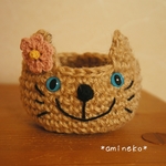 【送料無料】aminekoオリジナル作品♡麻ひものねこカゴ
