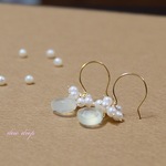 淡水パールとミルクレモン色の天然石ピアス