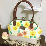 向日葵 がま口バッグ ナチュラル  麻