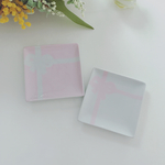 ポーセラーツ リボンプレート スクエアプレート ケーキ 2枚  小皿 薔薇 ピンク