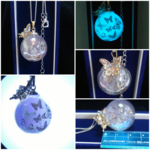 1本限定/夜光/ｼｬﾎﾞﾝ玉ｶﾞﾗｽﾄﾞｰﾑ25㍉玉・蝶々・基本金具2色使い・ｽﾉｰﾄﾞｰﾑ/ネックレス