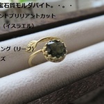 （1828）希少石モルダバイト☆高品質宝石質8mmラウンドファセットカット☆JBB製クラウンセッティング☆リーフ　デザインリング。・。・