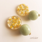 ミモザ×ミントグリーンピアス/イヤリング