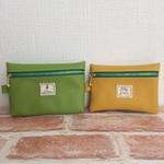 《お買い得2点セット☆》合皮のぺたんこミニポーチ♪イエロー＊キミドリ