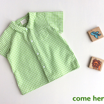80〜100  gingham☆チェック コットンブロード ベビーシャツ (あおりんご)