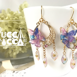 蝶々と花びらのフックピアス・イヤリング　ピンク・ブルー系