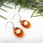 ベネチアンガラス ミルフィオリのピアス（ブラウン白花）