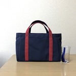 「ポケットトート」横長サイズ「ネイビー×キャニオンレッド」帆布トートバッグ 倉敷帆布8号