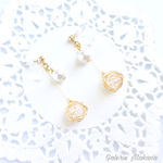 【再販】ローズクォーツとコットンパールのワイヤーボールイヤリング/ピアス