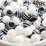 ストライプの樹脂ビーズ　黒48個セット　ボーダー　アクリルビーズ
