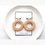 rattan♡ring&シェル風カボション★natural oak【イヤリング】