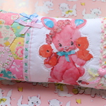 hana*ハンドメイドパッチワーク横長ピロー型ミニクッション♪パステルピンクバニーちゃん★レトロアニマル