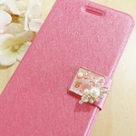 F37）iPhone★お花とパールのイニシャル付きiPhoneケース