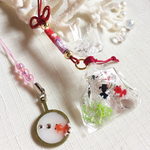 ミニチュア金魚袋とポイのストラップ