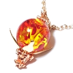 桃金 紅葉入りの琥珀玉 ネックレス