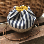 ○麻ひも×布 まんまる巾着○